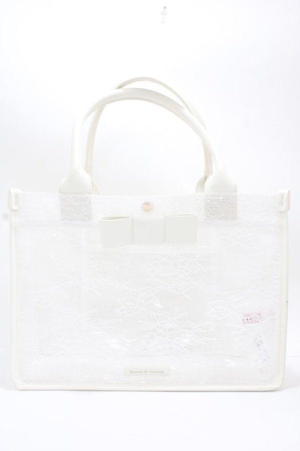 画像1: Maison de FLEUR / レースクリアスクエアトートバッグ F ホワイト Y-24-11-18-060-LO-BG-SZ-ZT-K012 (1)