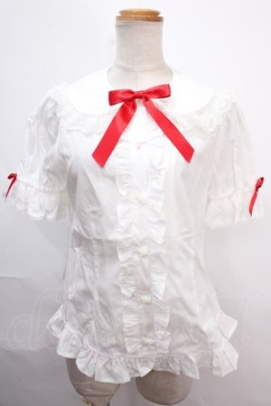 画像: Angelic Pretty / ハートレース半袖ブラウス  シロ×アカ Y-24-11-25-051-AP-BL-SZ-ZS