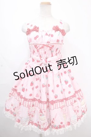 画像: Angelic Pretty / Strawberry Parlourシャーリングジャンパースカート  ピンク Y-24-11-25-086-AP-OP-SZ-ZY