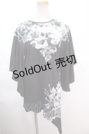 画像: CIVARIZE / フレア袖スカルフラワー変形アシンメトリーTシャツ F ブラック Y-24-11-30-050-GO-TO-SZ-ZY