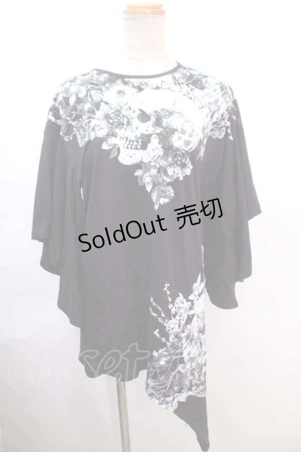 画像1: CIVARIZE / フレア袖スカルフラワー変形アシンメトリーTシャツ F ブラック Y-24-11-30-050-GO-TO-SZ-ZY (1)