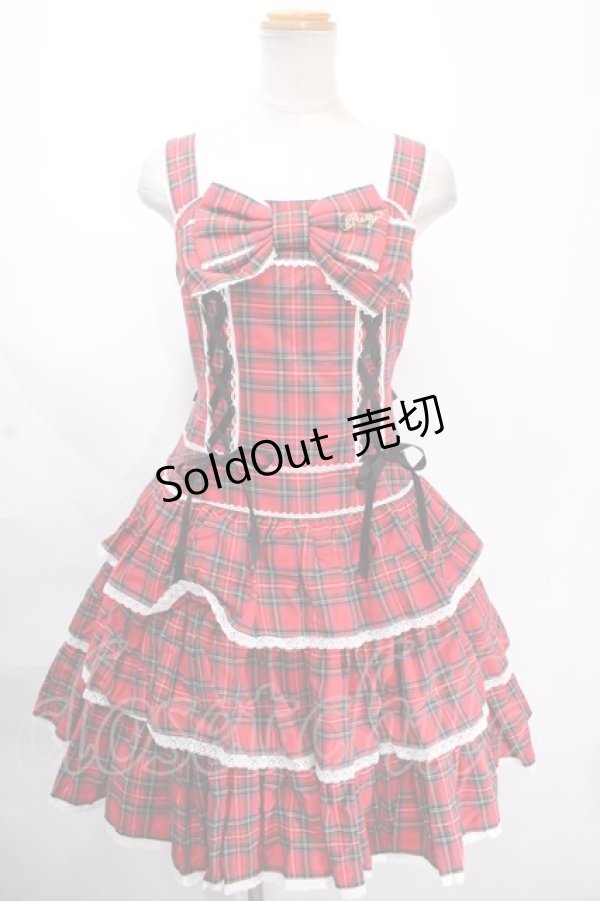 画像1: Angelic Pretty / Fancyタータンチェックジャンパースカート  アカ Y-24-11-30-115-AP-OP-SZ-ZY (1)