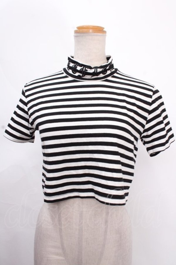 画像1: REFLEM / ハイネッククロップドTシャツ F ブラック×ホワイト Y-24-12-05-093-PU-TO-SZ-ZS (1)