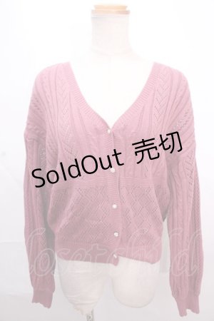 画像: axes femme / 透かし柄ニットカーディガン  ピンク Y-24-12-12-030-AX-TO-SZ-ZS