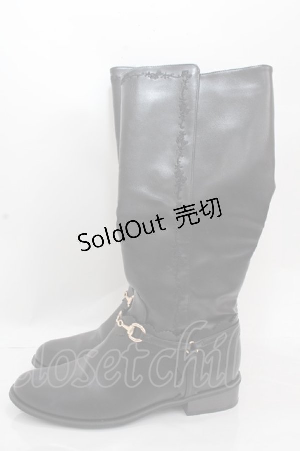 画像2: axes femme / 刺繍ジョッキーブーツ L 黒 Y-24-12-13-058-AX-SH-SZ-ZY (2)