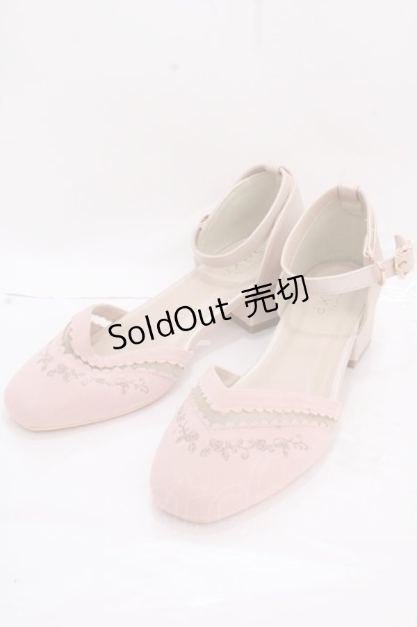 画像1: axes femme / 刺繍入りセパレートパンプス M ピンク Y-24-12-13-064-AX-SH-SZ-ZY (1)