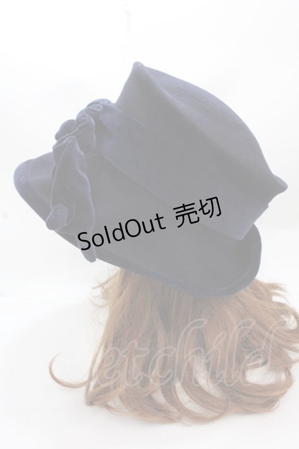 画像2: Jane Marple / 別珍リボンのシルクハット  紺 Y-24-12-15-098-JM-AC-SZ-ZT-K009 (2)
