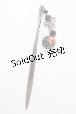 画像: tearsheaven / 薔薇転写玉 簪  黒 Y-24-12-15-028-PU-AC-SZ-ZY