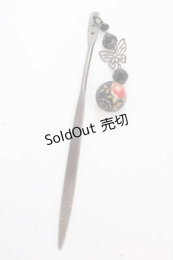 画像1: tearsheaven / 薔薇転写玉 簪  黒 Y-24-12-15-028-PU-AC-SZ-ZY (1)