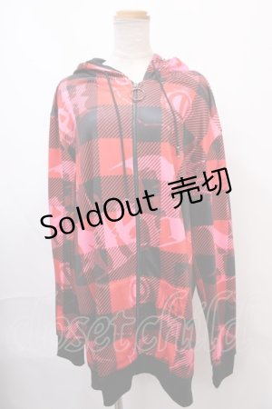 画像: NieR Clothing / CHECKERED ZIP OUTER HANGING PARKER F レッド Y-24-12-21-074-PU-TO-SZ-ZT307