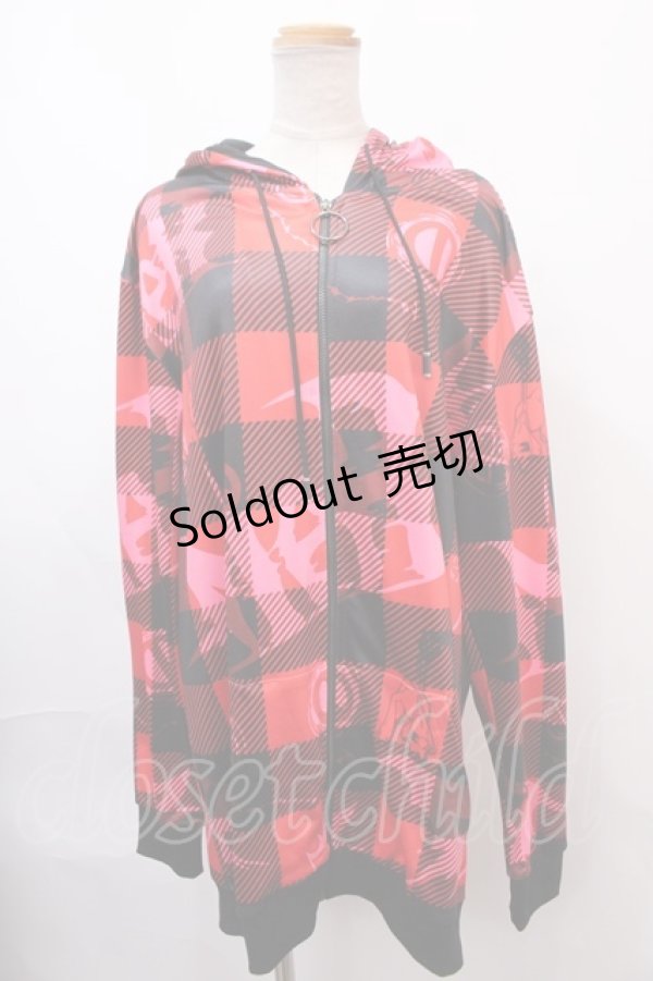 画像1: NieR Clothing / CHECKERED ZIP OUTER HANGING PARKER F レッド Y-24-12-21-074-PU-TO-SZ-ZT307 (1)
