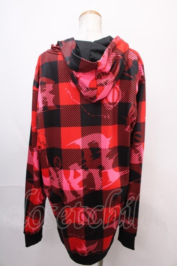 画像2: NieR Clothing / CHECKERED ZIP OUTER HANGING PARKER F レッド Y-24-12-21-074-PU-TO-SZ-ZT307 (2)