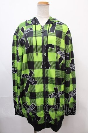 画像: NieR Clothing / クロスpt CHECKERED パーカー F イエローグリーン Y-24-12-21-075-PU-TO-SZ-ZT307
