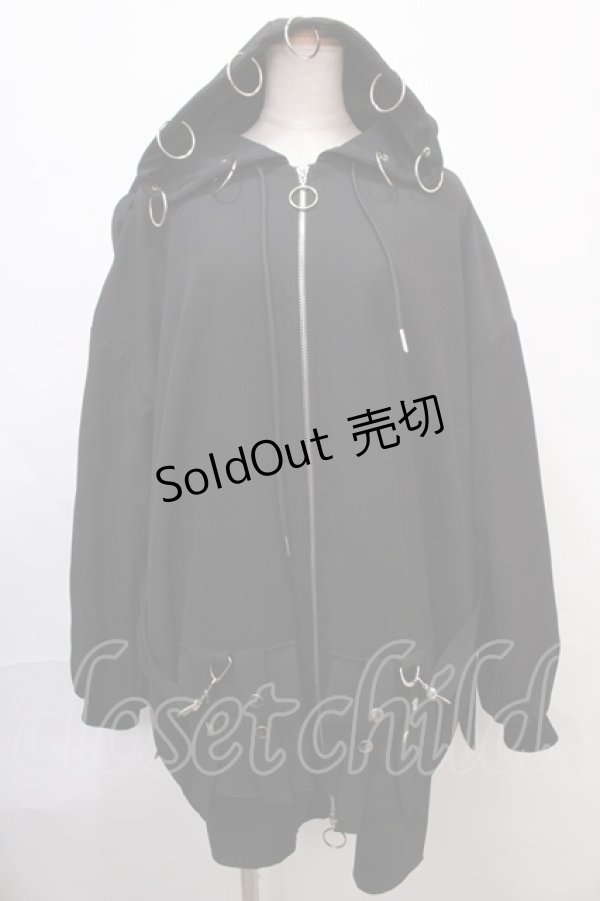 画像1: LISTEN FLAVOR / ハーネスベルト付パラシュートフードブルゾン F ブラック Y-24-12-21-087-PU-JA-SZ-ZT098 (1)