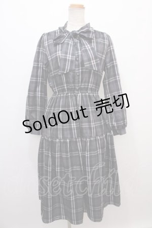 画像: 【SALE】axes femme / バラ刺繍ボウタイチェックワンピース M 黒 Y-24-12-21-148-AX-OP-SZ-ZT124