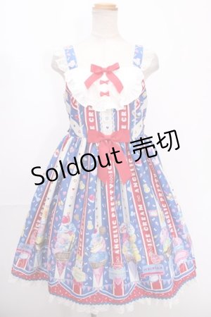 画像: Angelic Pretty / Ice Cream Parlorジャンパースカート  青 Y-24-12-25-046-AP-OP-SZ-ZY