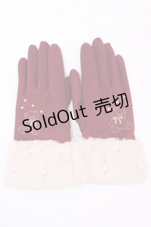 画像: axes femme POETIQUE / クマ刺繍手袋  ワイン Y-24-12-29-013-AX-ZA-SZ-ZT394