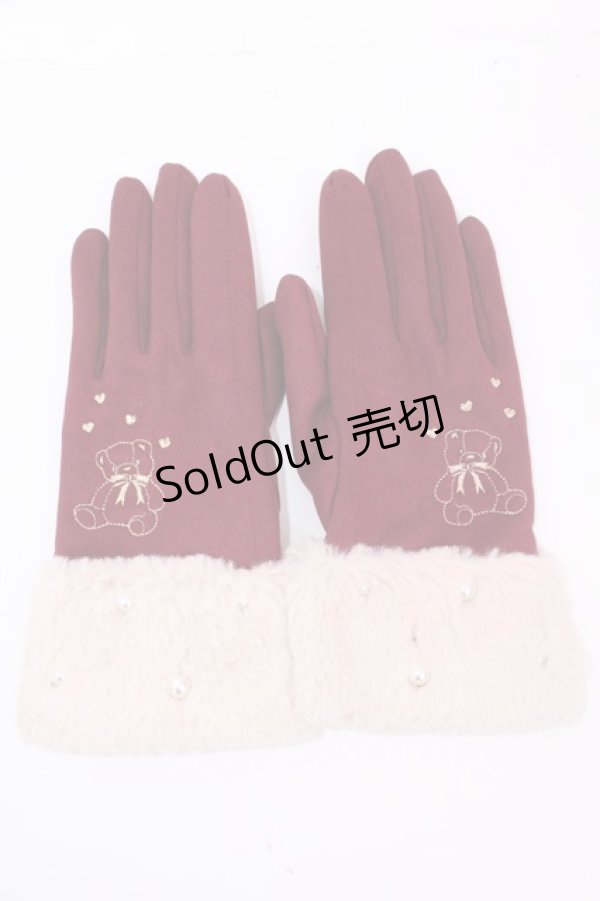 画像1: axes femme POETIQUE / クマ刺繍手袋  ワイン Y-24-12-29-013-AX-ZA-SZ-ZT394 (1)