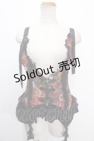 画像: Qutie Frash / 和柄切り替えコルセットビスチェ  エンジ Y-25-01-10-086-QU-TO-SZ-ZY