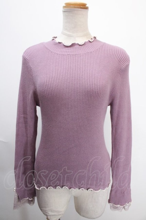 画像1: axes femme / 袖レースメローニットプルオーバー F ラベンダー Y-25-01-13-020-AX-TO-SZ-ZT347 (1)