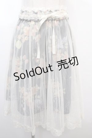 画像: axes femme / チュール×フルーツ柄スカート M 紺 Y-25-01-23-056-AX-SK-SZ-ZI
