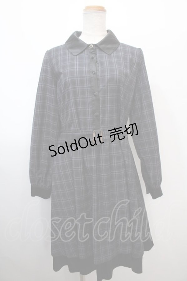 画像1: 【SALE】axes femme POETIQUE / サテンカラーチェックワンピース M 黒 Y-25-01-23-103-AX-OP-SZ-ZT301 (1)