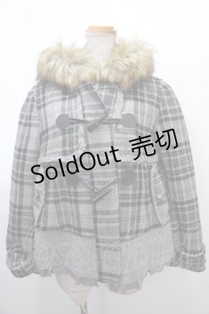 画像: axes femme / チェック柄ダッフルコート  グレー Y-25-01-30-083-AX-CO-AS-ZT-C028