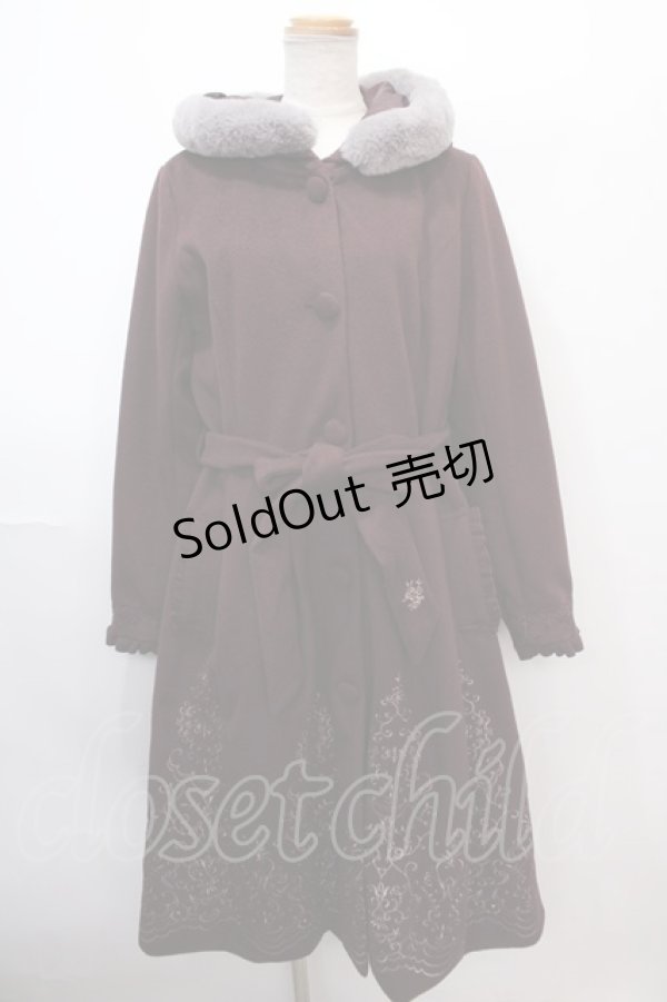 画像1: axes femme / パネル刺繍Ａラインコート L ワイン Y-25-01-30-086-AX-CO-SZ-ZT-C028 (1)