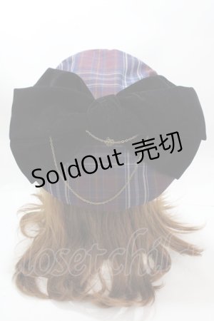 画像: axes femme / タータンチェックリボンベレー 280×55mm 紺 Y-25-01-30-026-AX-AC-SZ-ZT-K009