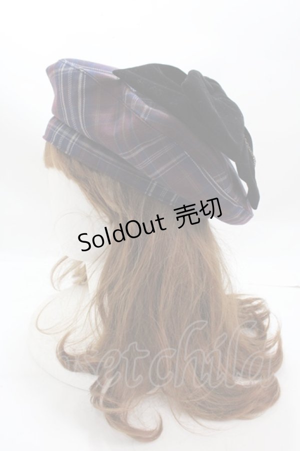 画像2: axes femme / タータンチェックリボンベレー 280×55mm 紺 Y-25-01-30-026-AX-AC-SZ-ZT-K009 (2)