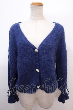 画像: axes femme POETIQUE / ビジューボタン使いカーディガン M 紺 Y-25-02-03-021-AX-TO-SZ-ZT306