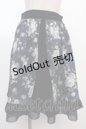 画像: axes femme / ベロア×花柄ハギスカート  紺 Y-25-02-05-004-AX-SK-SZ-ZT198