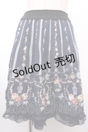画像: axes femme / パネル香水瓶柄プリーツスカート M 紺 Y-25-02-06-215-AX-SK-SZ-ZY