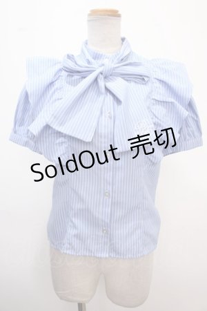 画像: axes femme POETIQUE / ロゴ刺繍ボウタイブラウス M ブルー Y-25-02-13-065-AX-BL-SZ-OS