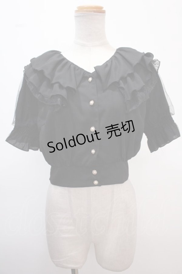 画像1: axes femme POETIQUE / フリルデザインクロップドブラウス M 黒 Y-25-02-13-067-AX-BL-SZ-ZI (1)