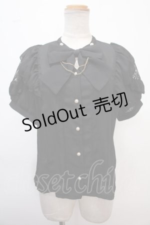 画像: axes femme POETIQUE / リボン付スタンド襟フリルブラウス M 黒 Y-25-02-13-068-AX-BL-SZ-OS
