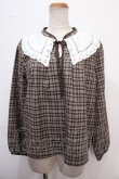 画像1: axes femme POETIQUE / レース襟チェックレトロブラウス M 茶 Y-25-02-13-076-AX-BL-SZ-ZT069 (1)