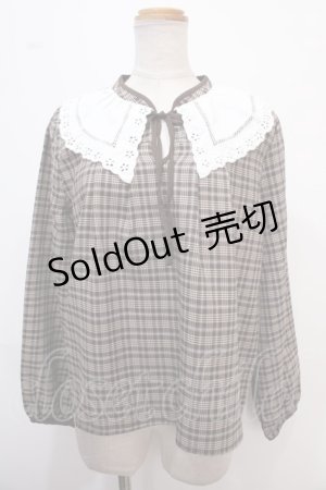 画像: axes femme POETIQUE / レース襟チェックレトロブラウス M 茶 Y-25-02-13-076-AX-BL-SZ-ZT069