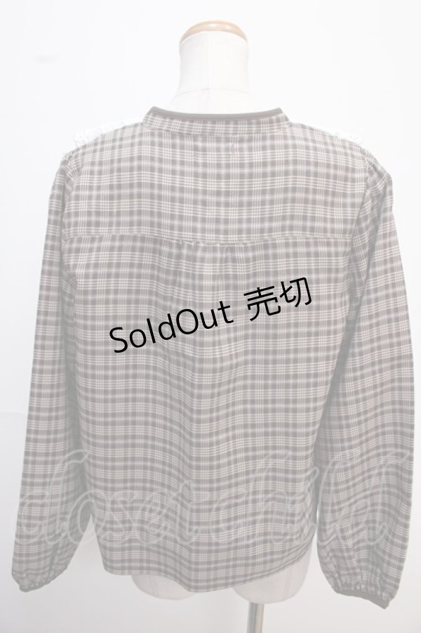 画像2: axes femme POETIQUE / レース襟チェックレトロブラウス M 茶 Y-25-02-13-076-AX-BL-SZ-ZT069 (2)