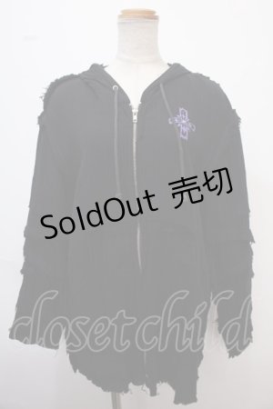 画像: ALGONQUINS / 切りっぱなしガーゼZIPパーカー F 黒 Y-25-02-13-084-AL-TO-SZ-ZY