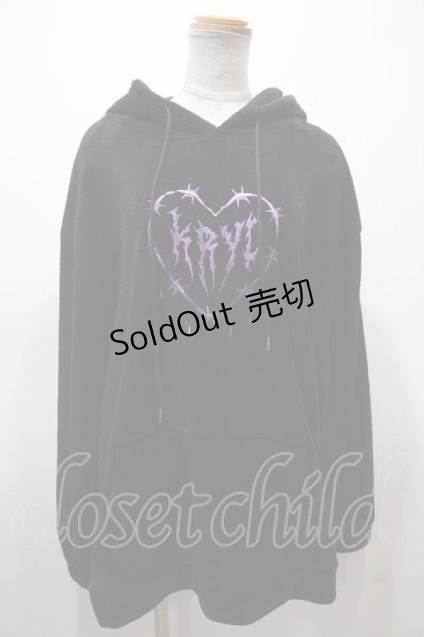 画像1: KRY CLOTHING / 「歪み」クマ耳ライトボアBIGパーカー ワンサイズ ブラック×パープル Y-25-02-13-125-EL-JA-SZ-ZT095 (1)