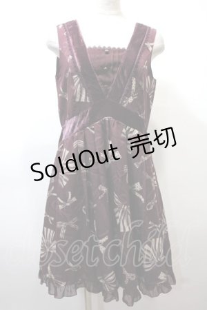 画像: axes femme / ベロア切替リボン柄チュニック M ワイン Y-25-02-13-179-AX-OP-SZ-ZI