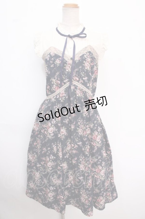 画像1: axes femme / ばら柄ノースリワンピース M 紺 Y-25-02-16-159-AX-OP-SZ-OS (1)