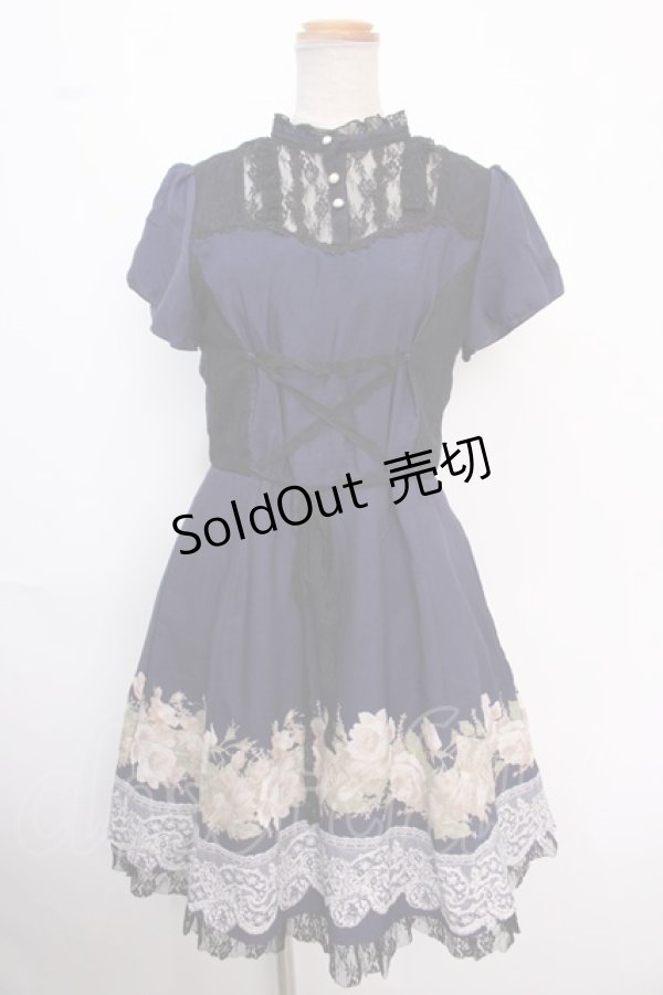 画像1: axes femme / フロントレースアップワンピース M 紺 Y-25-02-16-161-AX-OP-SZ-OS (1)