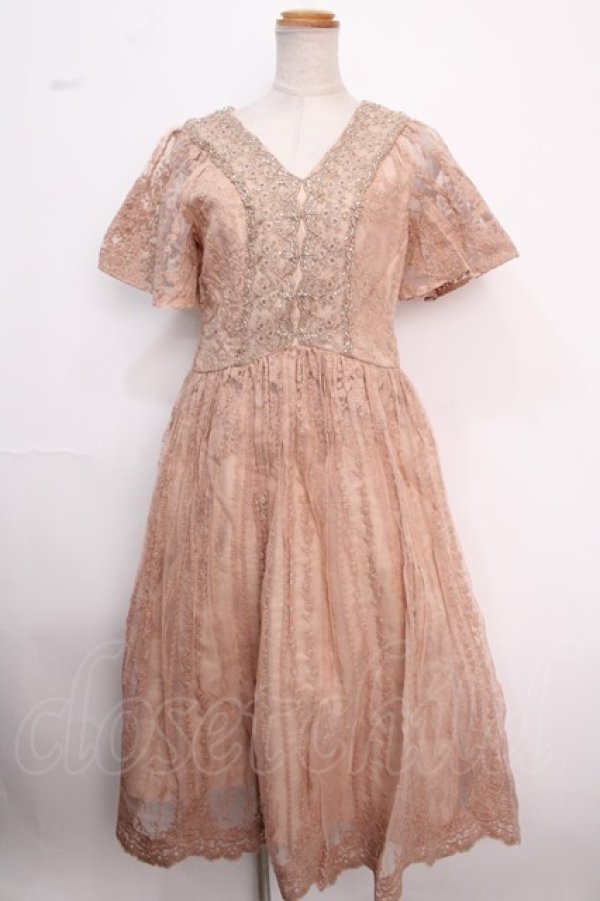 画像1: axes femme NOSTALGIE / オーガンジー刺繍ワンピース M キャメル Y-25-02-16-206-AX-OP-SZ-ZI (1)