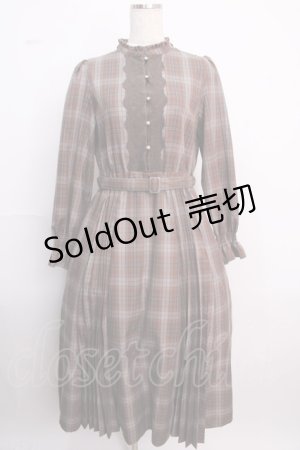 画像: axes femme / プリーツ切替チェック柄ワンピース M 茶 Y-25-02-18-085-AX-OP-SZ-ZY
