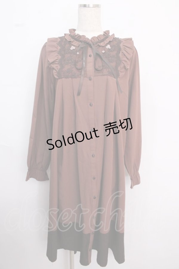 画像1: 【SALE】axes femme / 巻きバラ付フリルワンピース M 茶 Y-25-02-18-086-AX-OP-SZ-ZT462 (1)