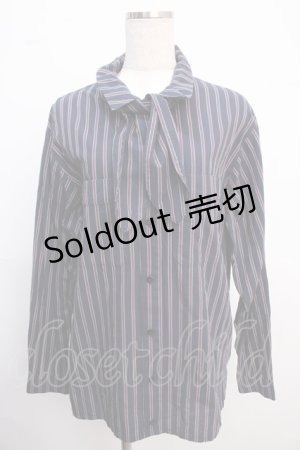 画像: Physical Drop / タイ付きボーイフレンドワークシャツ  紺 Y-25-02-21-068-LO-BL-SZ-ZY