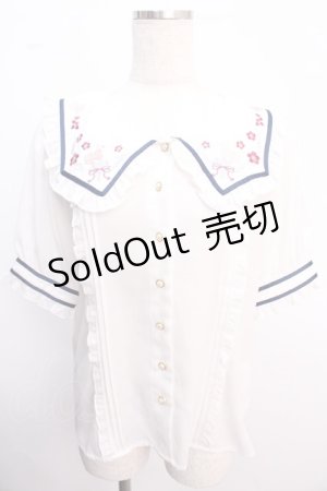 画像: Amavel / 衿刺繍チャイナブラウス F ネイビー Y-25-02-21-075-CA-BL-SZ-ZY