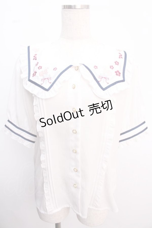 画像1: Amavel / 衿刺繍チャイナブラウス F ネイビー Y-25-02-21-075-CA-BL-SZ-ZY (1)